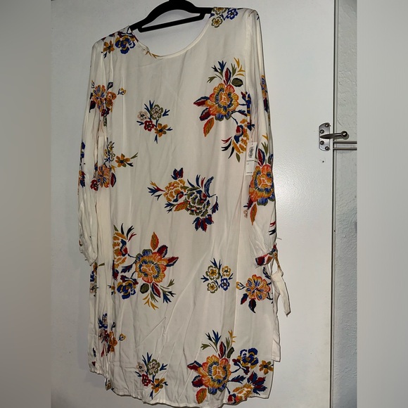 Off white/blue/red/yellow/green floral and lined printed summer dress. - Picture 1 of 3